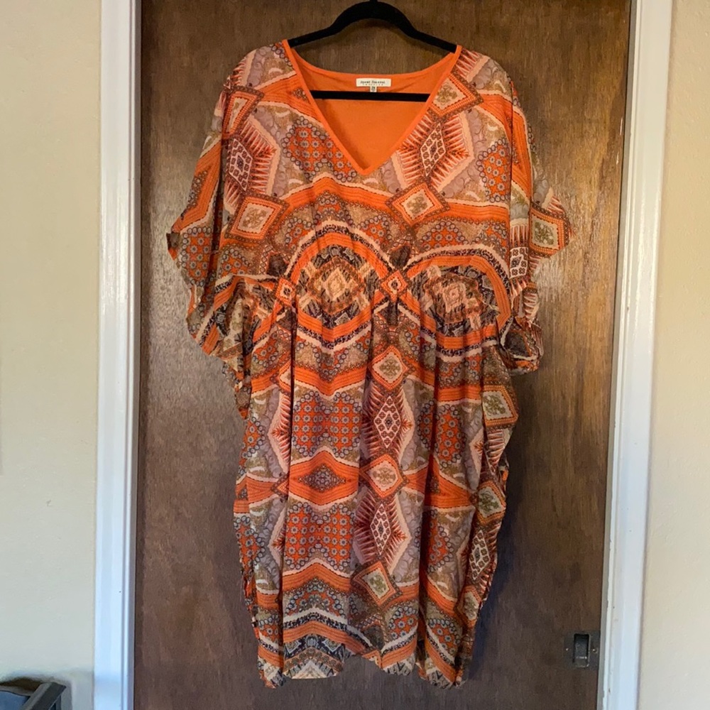 Women’s Orange Patterned Swim Cover-Up Kaftan